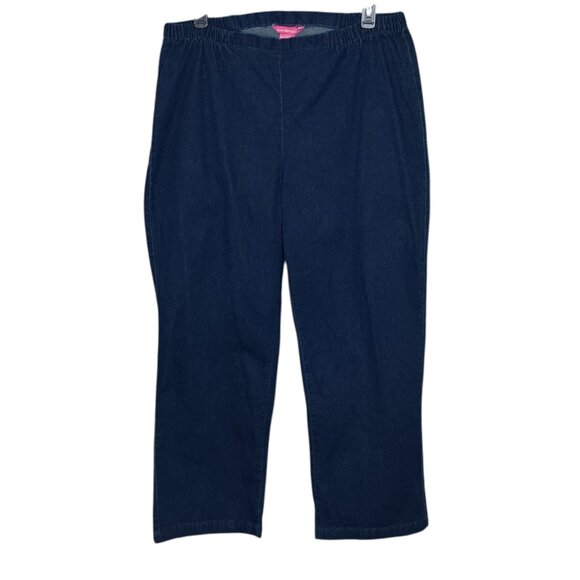 New‎ Woman Within Size 22W Dark Wash Indigo Denim Wide Leg Trouser Pull-On Jeans - Picture 1 of 3